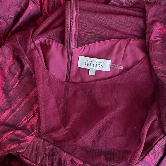 RICKIE FREEMAN Teri Jon Sheath Dress Women’s Size 8 Burgundy Mesh Ruched - Picture 4 of 4